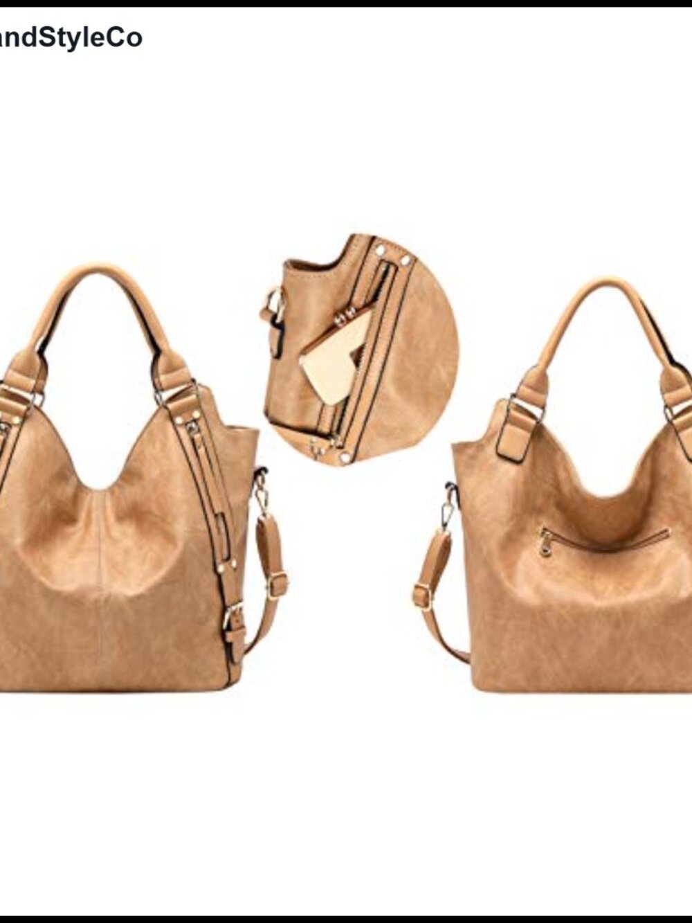 Women's PU Leather Hobo Tote Bag with Adjustable Strap, Large Capacity Shoulder - Picture 3 of 6